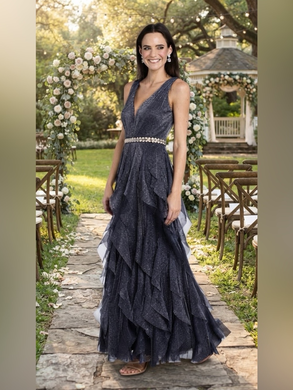 COPY-R&M Richards Formal Sleeveless Full Skirt Gown - Blue/Silver - Size 12 NEW!